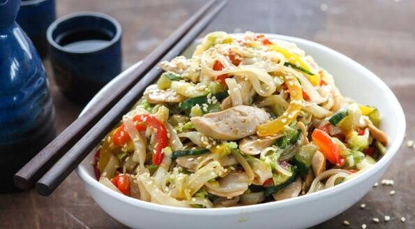 Rice noodles with vegetables - the first dish on the gluten-free diet menu